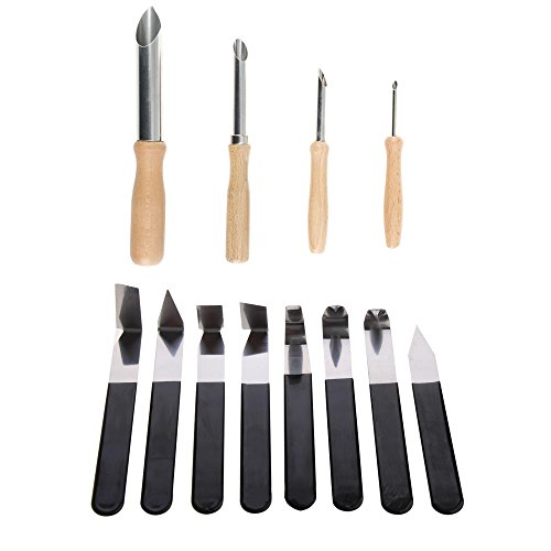 Highmoor 8pcs Stainless Steel Pottery Clay Sculpture Carving Shaping Knives, 4pcs Wood Round Hole Cutters Pottery Clay Hole Punch Ceramic Tool for Pottery Sculpting Modeling Carving Toot Set Kit