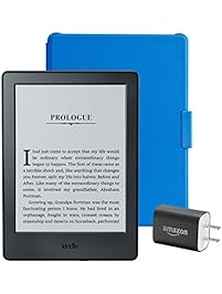 Kindle Essentials Bundle including Kindle 6" E-Reader, Black with Special Offers, Amazon Cover for Kindle - Blue, and Power Adapter
