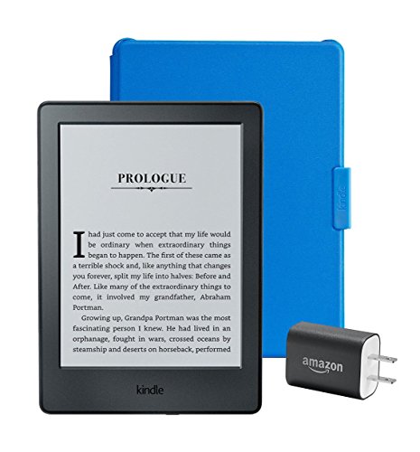 Kindle Essentials Bundle including Kindle 6” E-Reader (Previous Generation - 8th), Black with Special Offers, Amazon Cover for Kindle – Blue, and Power Adapter