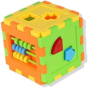 Zatan Baby Colorful 10 Hole Cube Matching Block Intelligence Educational Sorting Box Developmental Toy Plastic Cube Shape Puzzle Blocks Kids Gifts