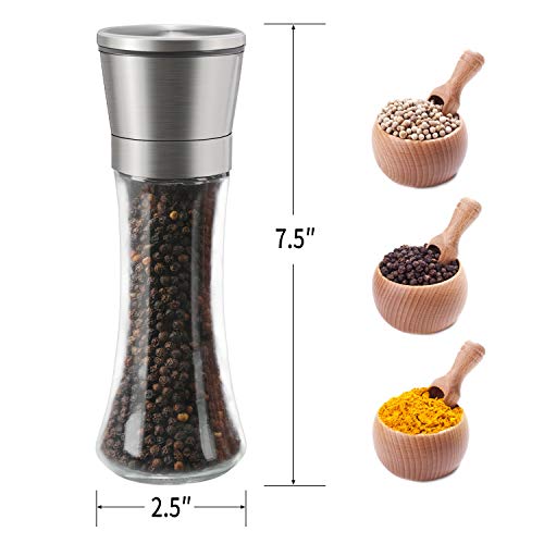 Salt and Pepper Grinder Set, Trofoty Elegant Salt and Pepper Mill Set with Adjustable Ceramic Grinder, Stainless Steel and Glass, Salt and Pepper Shaker with Lid 6 OZ Set of 2 - Thumbnail 3