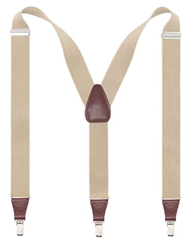 Bioterti Men’s Y-shape 1.4 Inch Suspender -3 Metal Clips, Elastic Straps (Khaki)