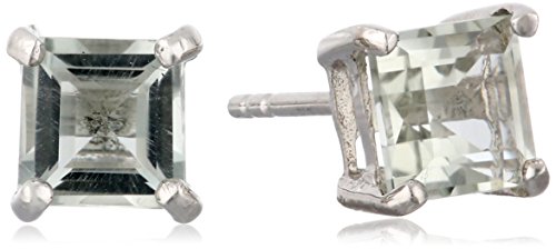 Sterling Silver Square shape-Cut Green Amethyst Earrings