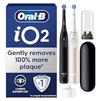 Oral-B iO2 Duo Electric Toothbrushes, 2 Gentle Care Toothbrush Heads, 1 Travel Case, 1 Travel Refill Holder, Oral B Toothbrush Adults (Night Black and Calm Pink), Designed by Braun, 2 Pin Plug
