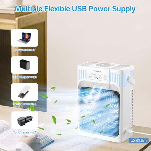 Portable Air Conditioners with Remote for Bedroom, 4-IN-1 Personal Evaporative Air Cooler with 3 Speeds & 3 Mist, 7-Color Night Light, 2-8H Timer, 1200ML Mini Air Conditioner Cooling Fan for Office