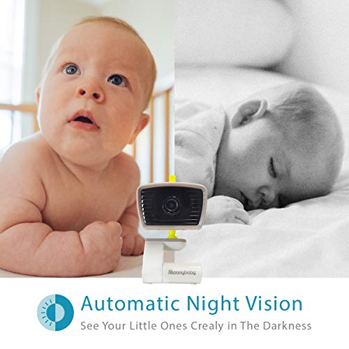 Moonybaby WideView 50 Baby Monitor with Camera and Audio, No WiFi, 5 Inches Large Display, Split Screen, Auto Night Vision, Zoom, Sound Activated, Temperature Alert, 2-Way Talk, Lullaby, 1000ft Range