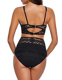 Luvamia traje de baño de dos piezas de encaje de ganchillo con cintura alta y cuello en V para dama