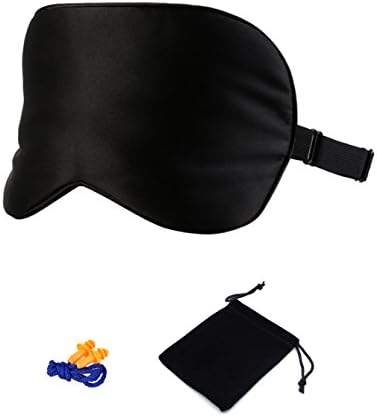 Silk Sleep Mask Lightweight &amp; Comfortable Soft Eye Mask for Travel Work Adjustable Strap and Ear Plugs Carry Pouch