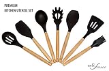 Kitchen Utensil Set; 7-Non-stick Silicone And Wooden Cooking Utensils/Serving Gadgets, Non-scratch Tools Protect Your Cookware; Best Housewarming Gift/Chef Tool Set. Spatula Spoons + Accessories