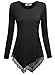 DJT Women's Long Sleeve Boat Neck Lace Hem Tunic Shirts Large Black