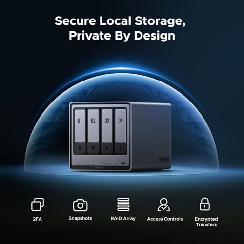 UGREEN NAS DXP4800 Pro 4-Bay Desktop NAS, Intel® Core™ i3-1315U 6-Core CPU, 8GB DDR5 RAM, Built-in 128G SSD, 1x 10GbE, 1x 2.5GbE, 2X M.2 NVMe Slots, 4K HDMI, Network Attached Storage (Diskless)
