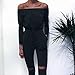 Longwu Women's Fashion Off-Shoulder Drawstring Jumpsuits Rompers Knee Hole Pants Black-S