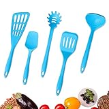 Premium Silicone Kitchen Utensil Set -Seamless One-Piece 5 Piece With Heat Resistant 480ºF And Non-Stick In Hygienic Solid Coated BPA Free, FDA Approved Dishwasher Safe Cookware Set (BLUE)