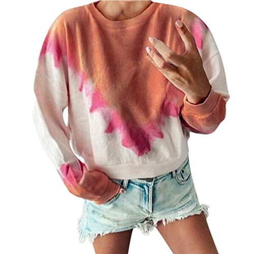 Aunimeifly Women's Tie Dye Blouse Long Sleeve Sweatshirt Ladis Casual Loose Tops Short Pullover Yellow