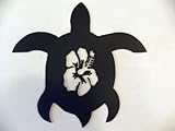 Turtle with Hibiscus Flower 10 Inch Black Metal Wall Art Home Decor