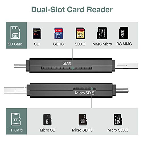 lector de tarjetas vanja tipo c, lector de tarjetas de memoria portátil usb 2.0 3 en 1 y adaptador otg de micro usb a usb c para sdxc, sdhc, sd, mmc, rs-mmc, micro sdxc, micro sd, tarjeta micro sdhc y uhs- tarjetas i 