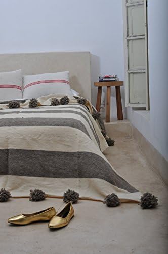 Cottage. Moroccan Pom Pom Blanket Throw, Quilt, Bedding, Wool. Small (59 x 59 inches / 1.5 x 1.5 m)
