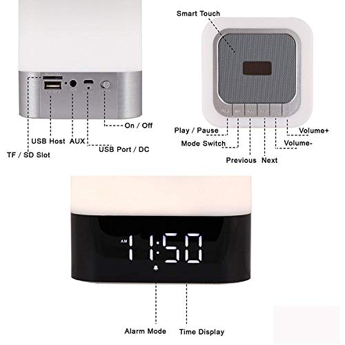 Night Light Bluetooth Speaker, Touch Sensor Bedside Lamps, Wake up Light, Color Changing Dimmable Table Lamp, Digital Alarm Clock Night Light, for Kids and Adult Wireless Speaker with Lights - Thumbnail 5