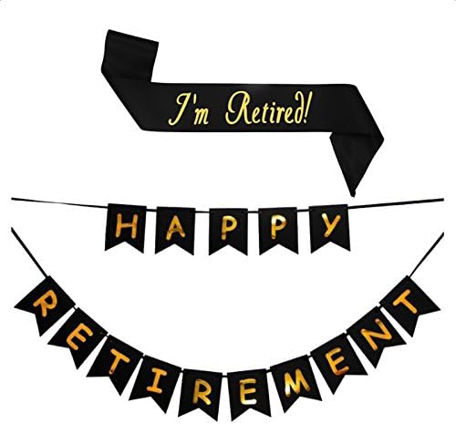 Ikooo Retirement Party Banner and I am Retired Satin Sash Set 2 pcs (Black)