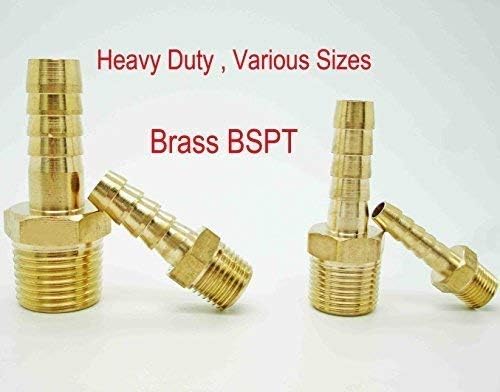 YF Barbed & Threaded BSP Fittings Male BSPT Hose Tail Brass Silicone Fuel Water Air Gas Pipe BSP large/small sizes (1/4" BSPT x 5/16" I.D.Hose (8mm))