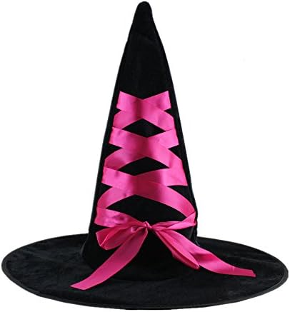 Halloween and Christmas Dance Party Hat Tip Strap Black Witch Hat Wizard Hat (Pink)