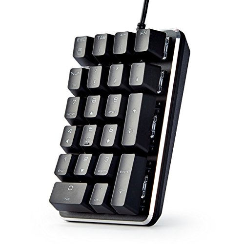 Mechanical Numeric Keypad GATERON Brown Switch Wired Ice Blue Backlight Gaming Keypad 21 keys Mini Numpad Portable Keypad Extended layout Black Magicforce by Qisan