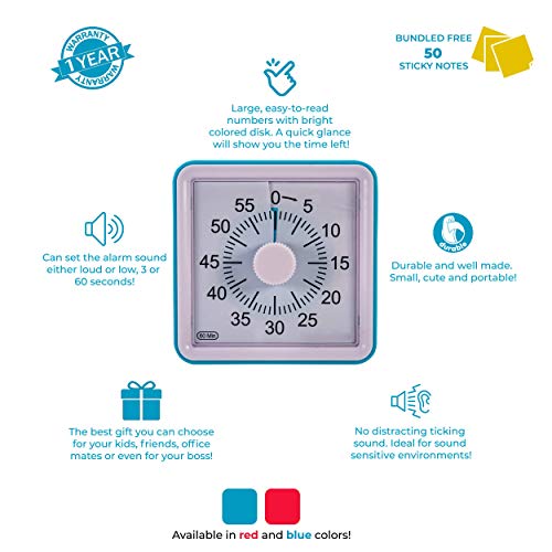 image for 60-Minute Visual Analog Timer - Countdown Clock for Classroom, Kids wi