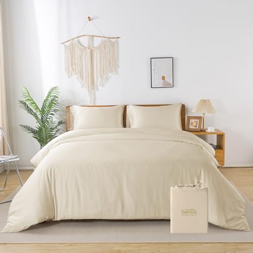 bienDo Duvet Cover Set 200 x 220 cm, Bamboo (400 Thread Count) for 140 cm Bed, Vegan Silk, Ultra Soft and Cooling, Breathable-Beige