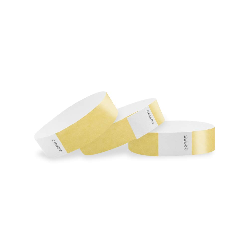 200 WristCo Gold Tyvek Wristbands for Events - Comfortable Tear Resistant Paper Bracelets ID Wrist Bands for Concerts Festivals Admission Party Identification