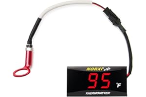 NORXI Motorcycle Engine Temperature Meter Fahrenheit, Over-Temperature Alert, Engine Temperature Gauge with Probe Sensor Adapter for Most Marine ATV Generator Lawn Tractor Motorcycle(Red,14mm Sensor)