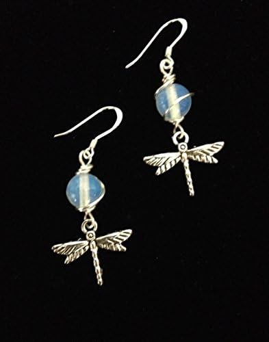 Wire-wrapped Opalite Gemstone Dragonfly Charm Earrings