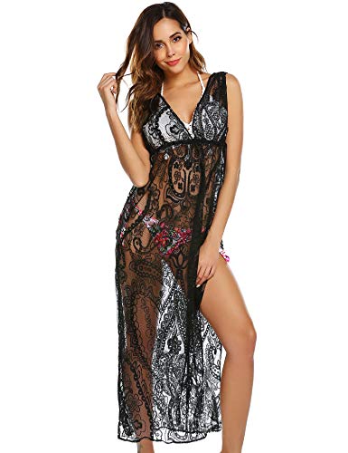 Hotouch Cover up Beach Swimsuit Bikini Plus Size Cover ups for Swimwear Lace Cover ups Black-L