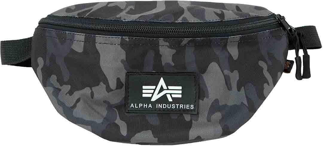 Alpha Industries Rubber Print Waistbag Unisex Shoulder Bag Black Camo
