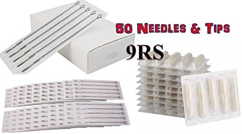50 Pieces Disposable Assorted Sterilize Tattoo Needles and Tips 9RS