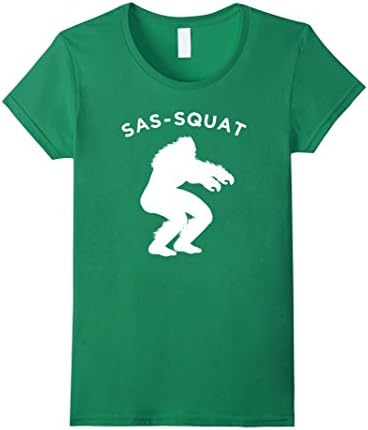 Womens Sasquatch Squat T-Shirt, Fun Bigfoot Squatting Exercise Tee Small Kelly Green