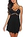 RSLOVE Sexy Lingerie for Women Lace Sleepwear Chemises V-Neck Full Slip Babydoll Nightgown Dress Black L