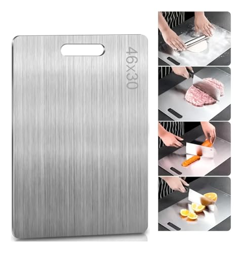 Trailabo Tábua de Cortar em Aço Inoxidável, Tábua de Cozinha Dupla Face, Antibacteriana e Resistente À Deformação, Adequada para Separar Carne e Vegetais (46 X 30CM)