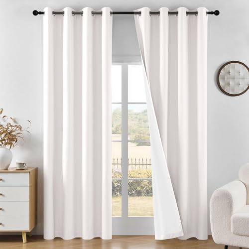 Joydeco Verdunkelungsvorhänge für Schlafzimmer, 274 cm lang, elfenbeinfarbene weiße Vorhänge für Wohnzimmer, Fenster, wärmeisolierte Vorhänge (B 132 x L 274 cm, Elfenbein)