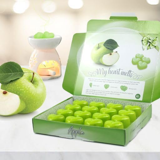 Apple Wax Melts - 16 x 0.176 Ounce Heart Shaped, Apple Fragrance Wax Melts in an Elegant Presentation Gift Box - Spotless Leopard - Perfect Scented Gift - Made in UK