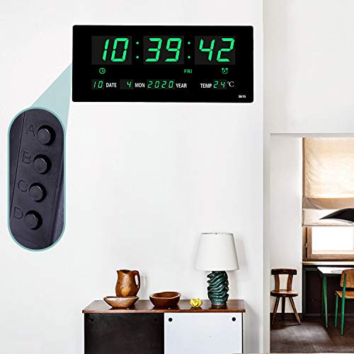 14.1 Inch Oversized LED Digital Wall Clock with Seconds, Date, Day