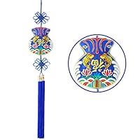 ETIUC Handmade Chinese Gifts Fu Embroidery Chinese Knot Fortune Tassel Satin Silk Traditional Holidays Hanging Ornament Chinese New Year Spring Festival Wall Art Decor for Home Living Room(Blue)