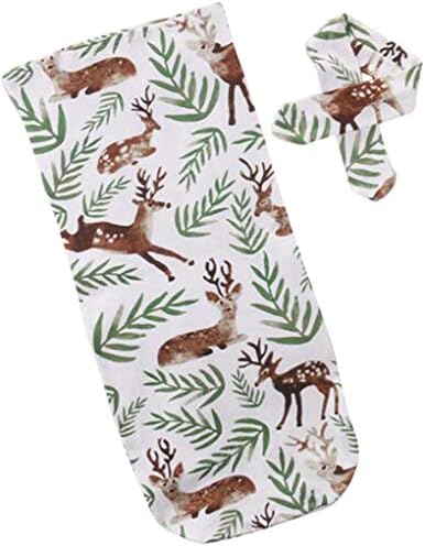 Infant Baby Sleeping Bag Headband Set Newborn Swaddle Blanket Deer Print Gown Coming Home Outfit (0-12M, Deer)