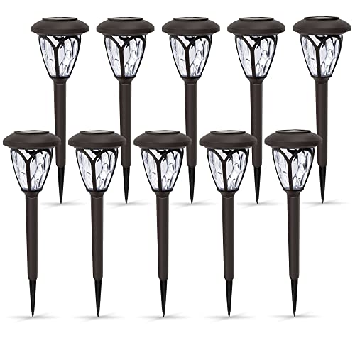 Dynaming 10 Pack Solar Pathway Lights for Outdoor, Auto On/Off Garden Decorative Lights, Waterproof Landscape Lights for Lawn Patio Yard Walkway Deck Driveway, Cool White