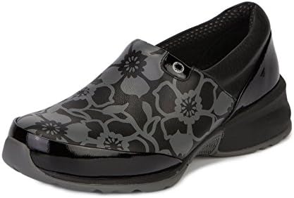 akesso Womens Helia Prints Flower Black w/ Patent Leather Slip On Shoe, 7.5