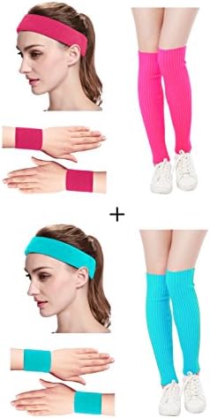 Kimberly's Knit Women 80s Neon Pink Fitness Headband Wristbands Leg Warmers Set