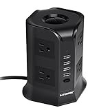 SAFEMORE Smart Power Plug Surge Protector Power Strip Tower 8-Outlet 4-USB Desktop Charging Station Multiple Plug Outlets with 6.5ft/2M Long Power Cord 110V Outlet Tower (Black)