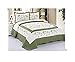3pcs Fully Quilted Embroidery Quilts Bedspread Bed Coverlets Cover Set, Queen King (Beige/SageGreen)