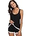 GYS Women's Pajamas Set - Viscose Made from Bamboo, Tank Top and Shorts Set Pjs Summer Sleepwear with Lace Trim, Black, Medium