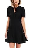 Avoir Aime Vintage Inspired Classic Chiffon Short Sleeve Knee Length Dress With Lace and Keyhole