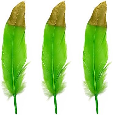 20 Pcs 6-7.8inches Dipped Feathers Bulk Golden-Green for Crafts Bulk Party Home Wedding Decorations Colorful Feather in Bulk (Golden-Green)
